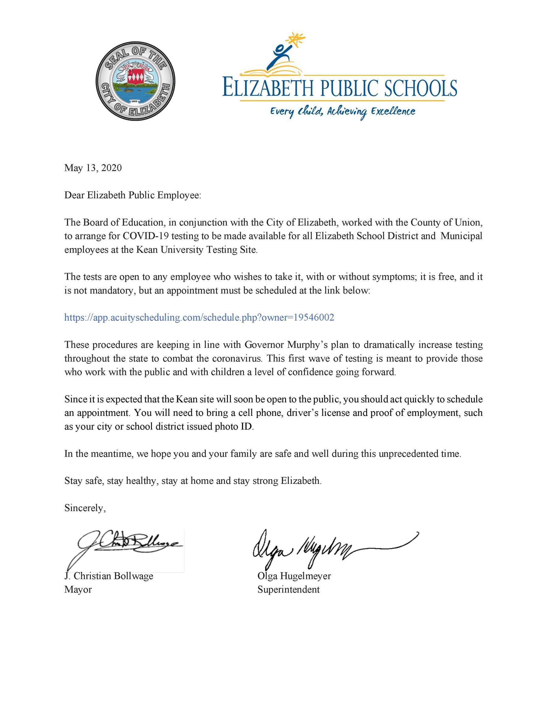 COVID-19 testing to be made available for all Elizabeth School District  